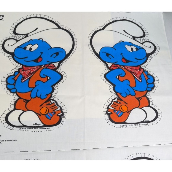 Vtg 1982 Smurf & Smurfette Western Cowboy Cut Sew Fabric Panel Pillow Doll Uncut - Picture 5 of 10